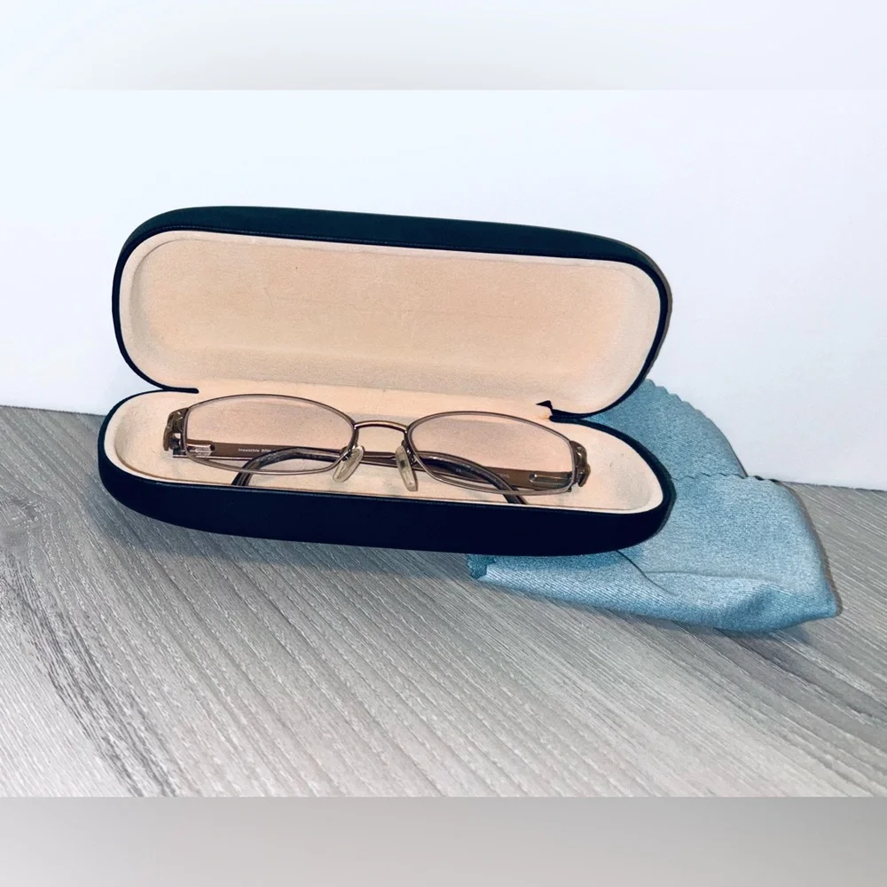GEOFFREY BEENE IRRESISTIBLE BROWN Readers Metal Frames Gold & Rhinestones w/Case
